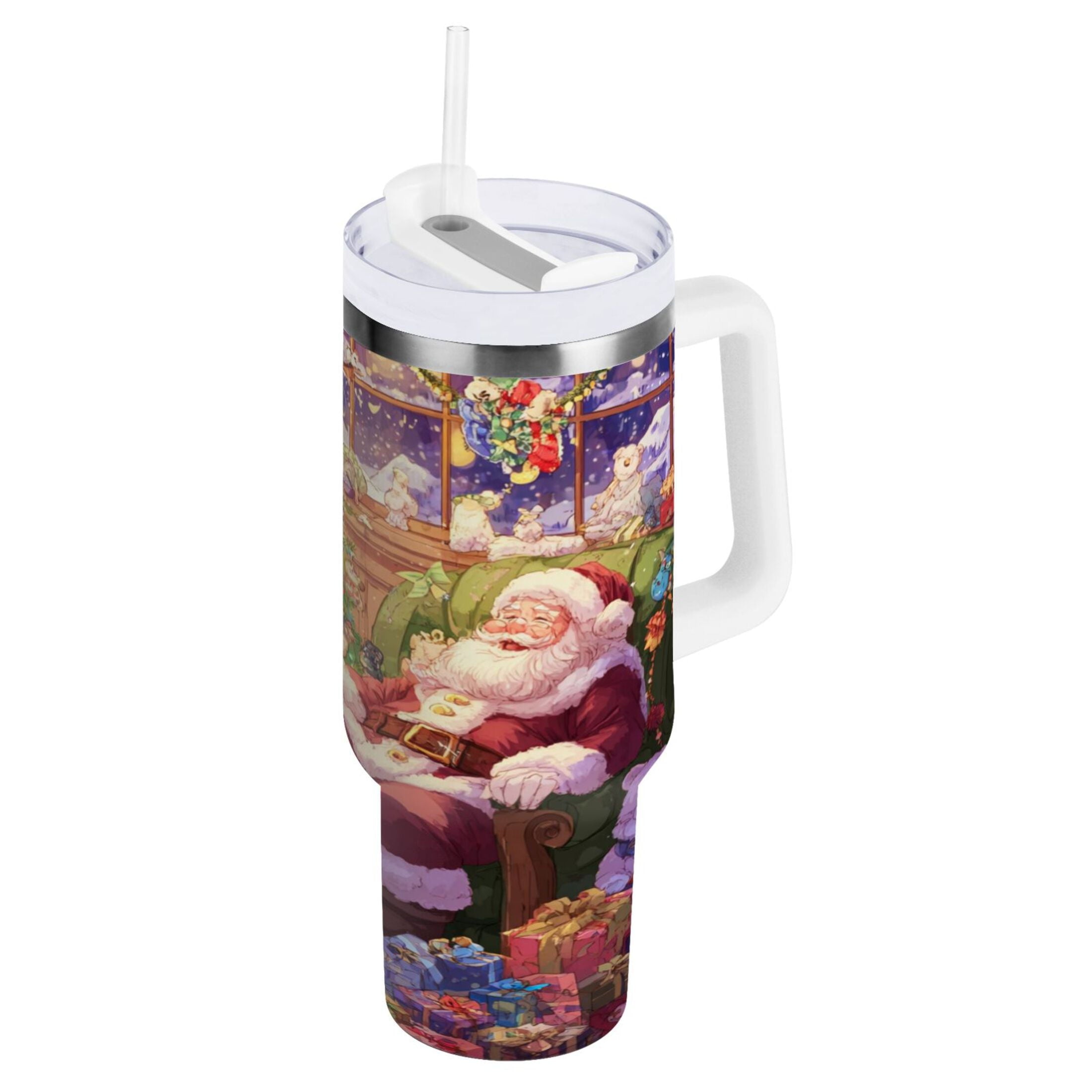 40 oz Insulated Stainless Steel Tumbler Double Wall Stainless Steel Tumbler with 2-Way Drinking Festive Christmas Scene C575W