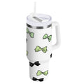 40 oz Insulated Stainless Steel Tumbler Double Wall Stainless Steel Tumbler with 2-Way Drinking Green and Black Bows C553B