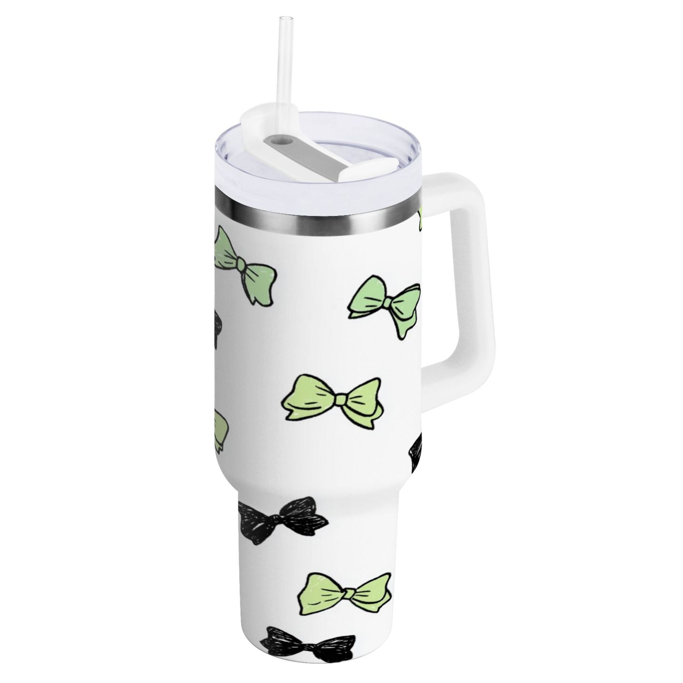 40 oz Insulated Stainless Steel Tumbler Double Wall Stainless Steel Tumbler with 2-Way Drinking Green and Black Bows C553B