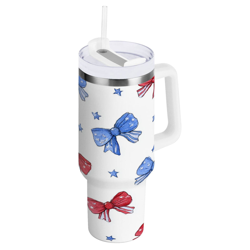 40 oz Insulated Stainless Steel Tumbler Double Wall Stainless Steel Tumbler with 2-Way Drinking Hand-drawn Bows C587X