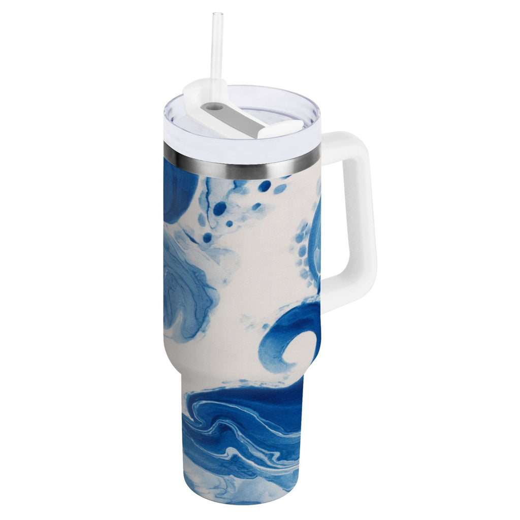 40 oz Insulated Stainless Steel Tumbler Double Wall Stainless Steel Tumbler with 2-Way Drinking Indigo Blue Tie-dye Pattern C632H