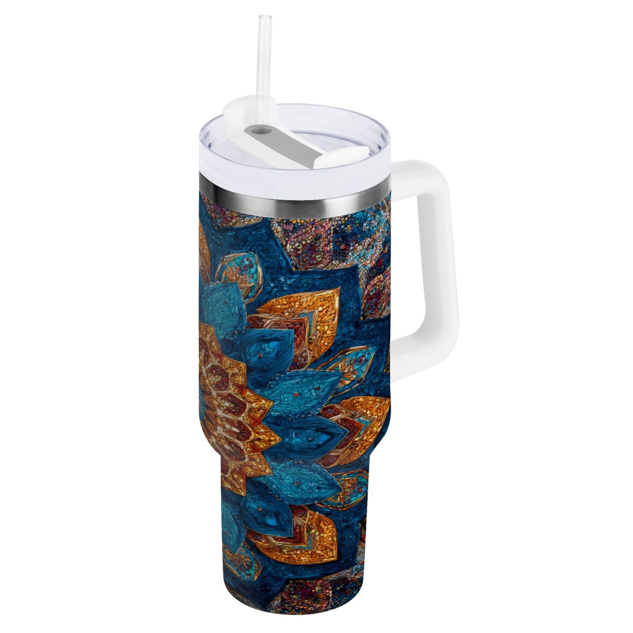 40 oz Insulated Stainless Steel Tumbler Double Wall Stainless Steel Tumbler with 2-Way Drinking Intricate Geometric Shapes C518N