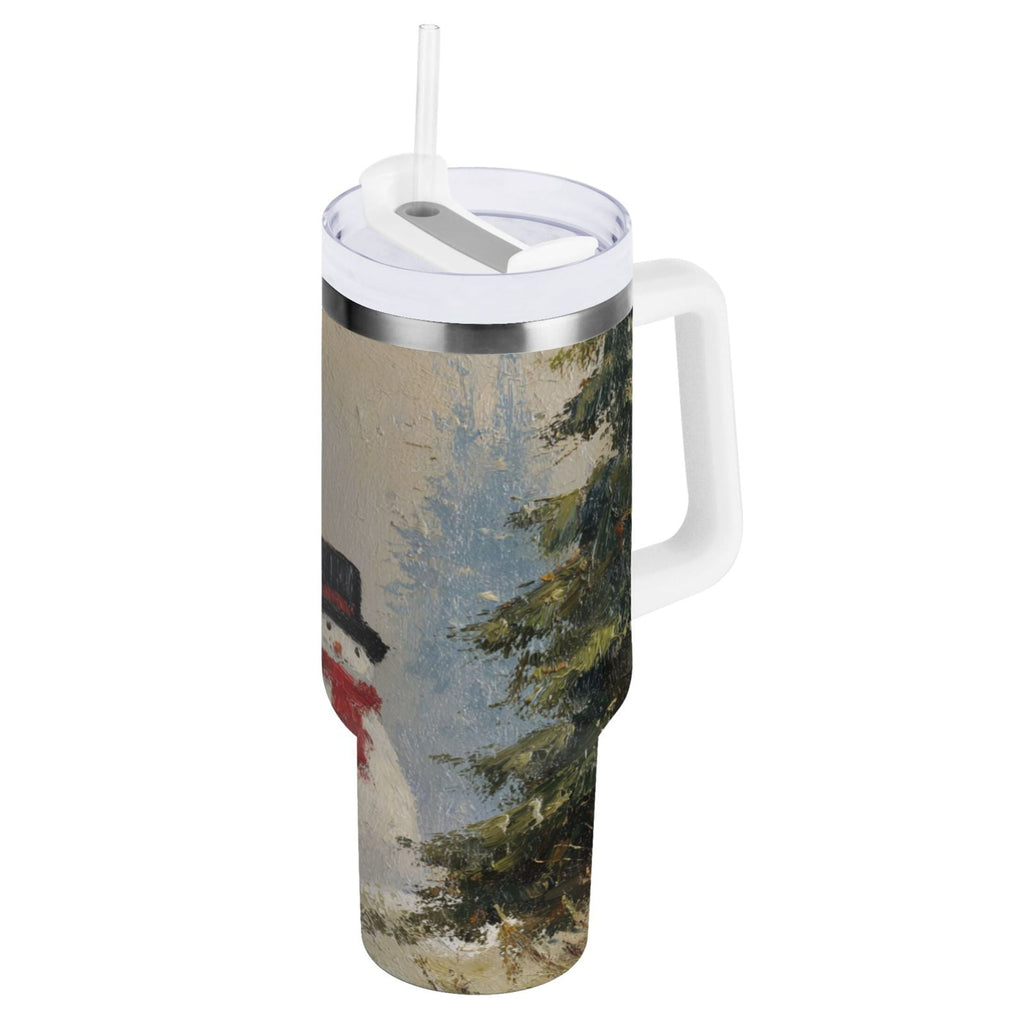 40 oz Insulated Stainless Steel Tumbler Double Wall Stainless Steel Tumbler with 2-Way Drinking Moody Snowman Couple C671S