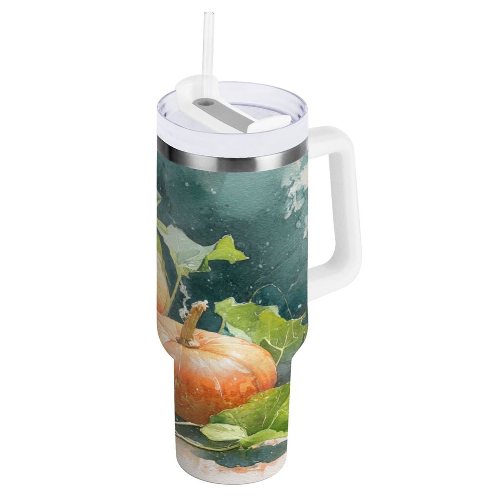40 oz Insulated Stainless Steel Tumbler Double Wall Stainless Steel Tumbler with 2-Way Drinking Orange and White Pumpkins C535T