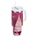 40 oz Insulated Stainless Steel Tumbler Double Wall Stainless Steel Tumbler with 2-Way Drinking Pink Christmas Forest C512S