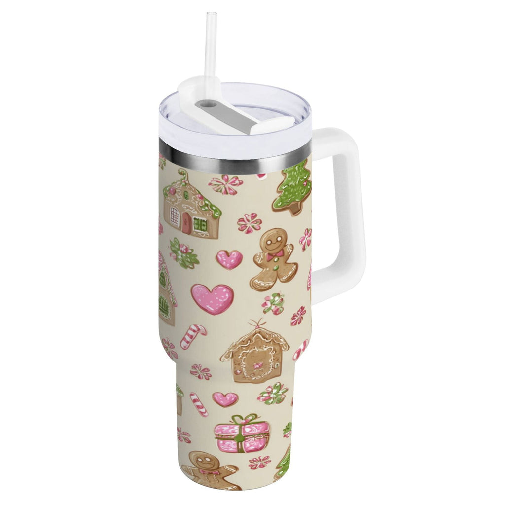 40 oz Insulated Stainless Steel Tumbler Double Wall Stainless Steel Tumbler with 2-Way Drinking Pink Cute Christmas Pattern C564G