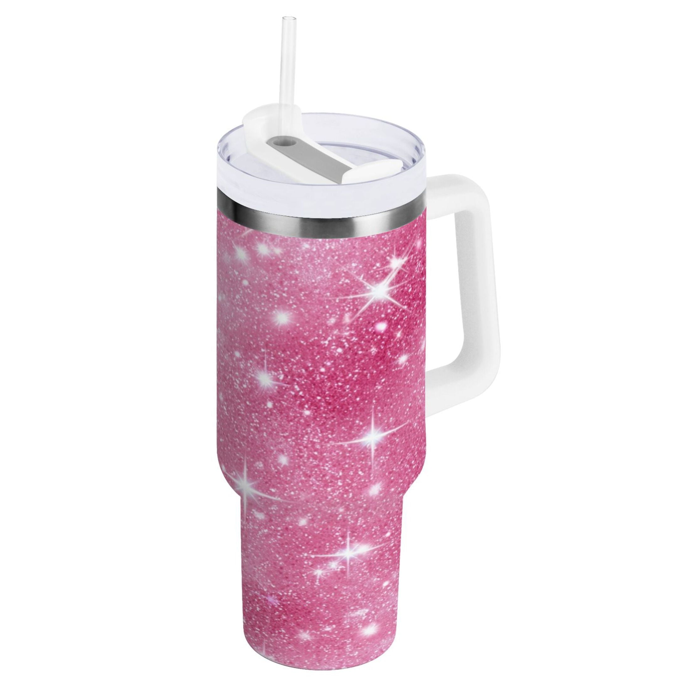 40 oz Insulated Stainless Steel Tumbler Double Wall Stainless Steel Tumbler with 2-Way Drinking Pink Glitter Background C608A