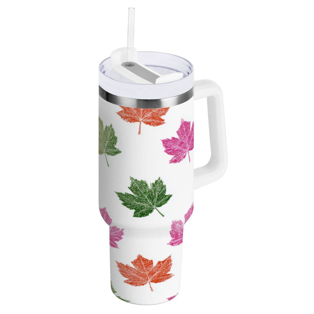 40 oz Insulated Stainless Steel Tumbler Double Wall Stainless Steel Tumbler with 2-Way Drinking Pink Maple Leaf C459J