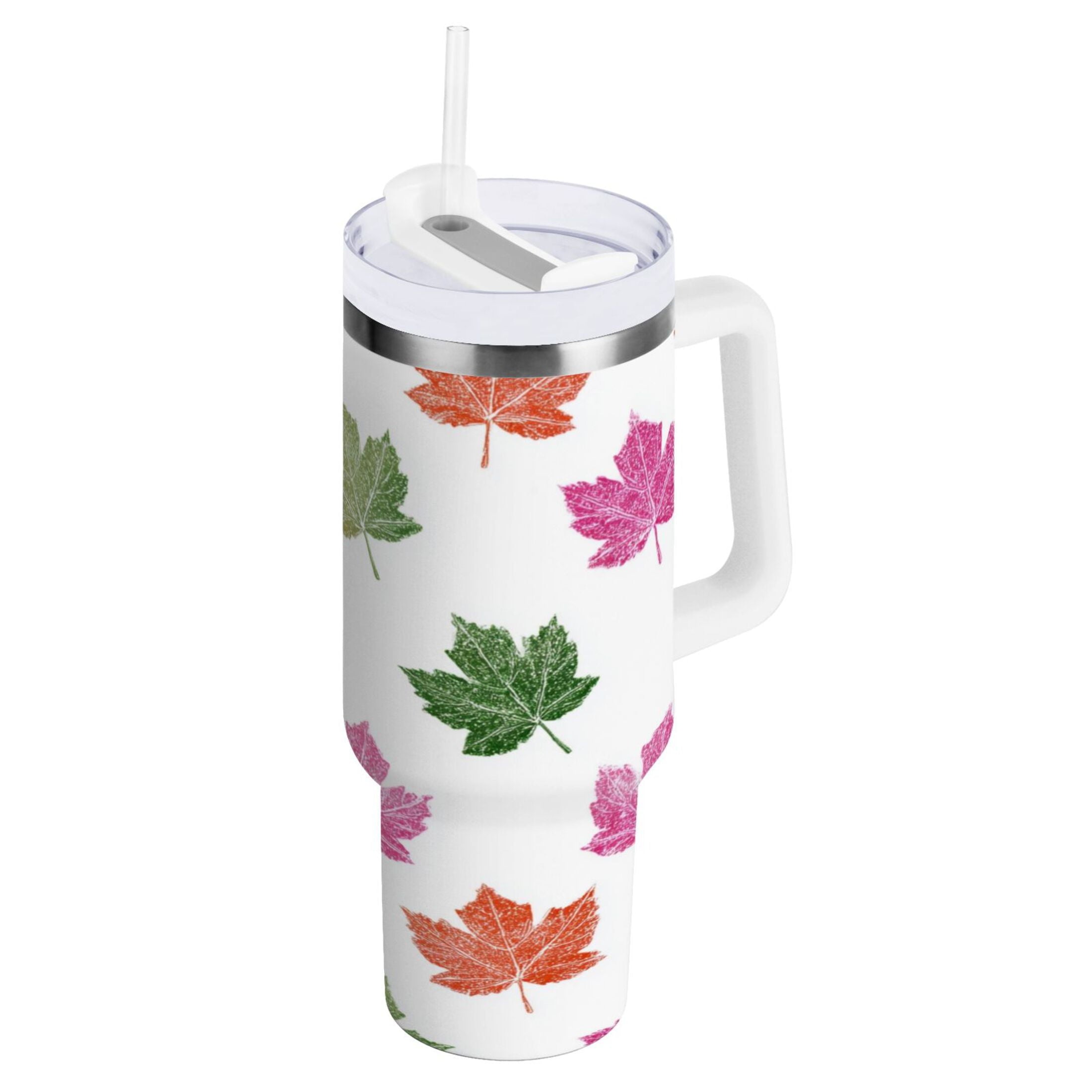 40 oz Insulated Stainless Steel Tumbler Double Wall Stainless Steel Tumbler with 2-Way Drinking Pink Maple Leaf C459J