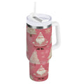 40 oz Insulated Stainless Steel Tumbler Double Wall Stainless Steel Tumbler with 2-Way Drinking Pink Santa Claus Pattern C527Z
