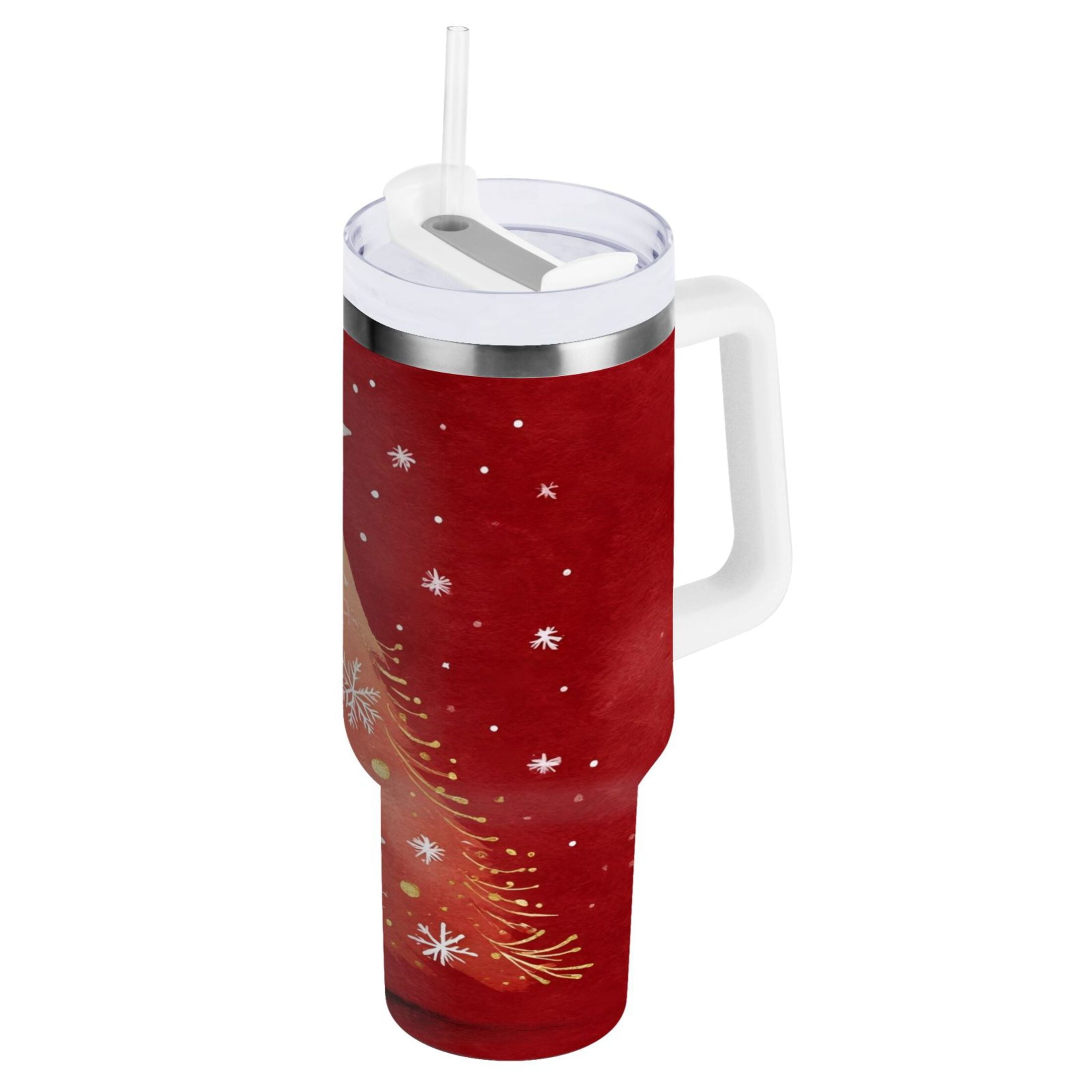 40 oz Insulated Stainless Steel Tumbler Double Wall Stainless Steel Tumbler with 2-Way Drinking Red Christmas Tree C662K
