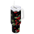 40 oz Insulated Stainless Steel Tumbler Double Wall Stainless Steel Tumbler with 2-Way Drinking Red Holly Berries Pattern C652E