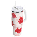 40 oz Insulated Stainless Steel Tumbler Double Wall Stainless Steel Tumbler with 2-Way Drinking Red Maple Leaves Pattern C601U