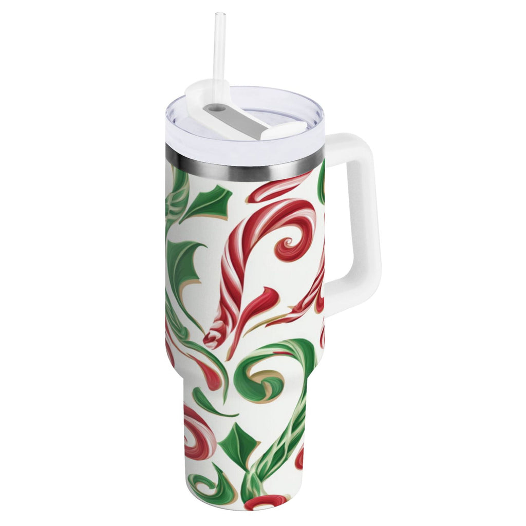 40 oz Insulated Stainless Steel Tumbler Double Wall Stainless Steel Tumbler with 2-Way Drinking Red and Green Candy-cane C573M