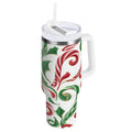 40 oz Insulated Stainless Steel Tumbler Double Wall Stainless Steel Tumbler with 2-Way Drinking Red and Green Candy-cane C573M