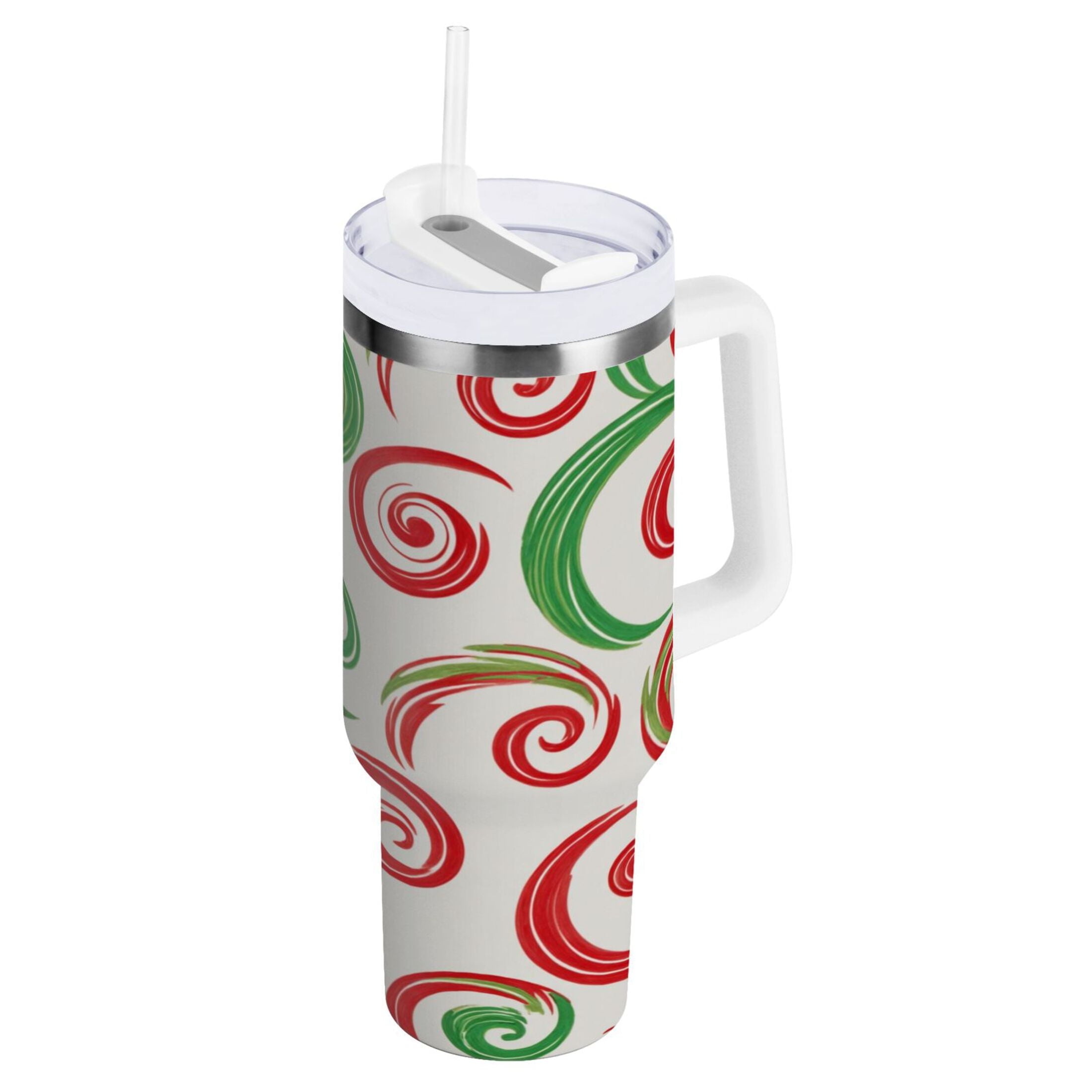 40 oz Insulated Stainless Steel Tumbler Double Wall Stainless Steel Tumbler with 2-Way Drinking Red and Green Swirls C539F