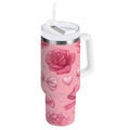 40 oz Insulated Stainless Steel Tumbler Double Wall Stainless Steel Tumbler with 2-Way Drinking Roses and Bows Pattern C661Z