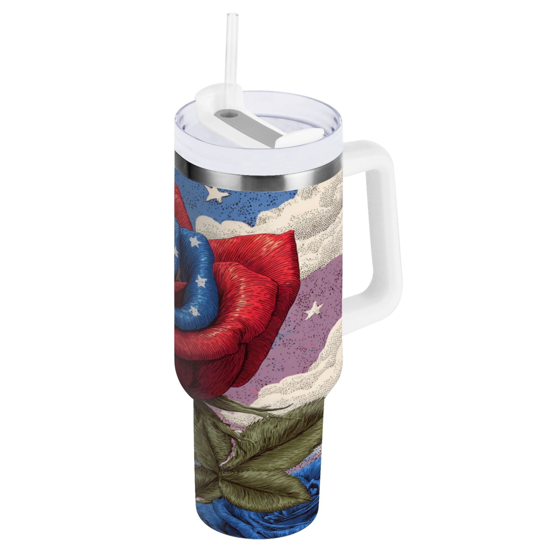 40 oz Insulated Stainless Steel Tumbler Double Wall Stainless Steel Tumbler with 2-Way Drinking Roses and Clouds C523J