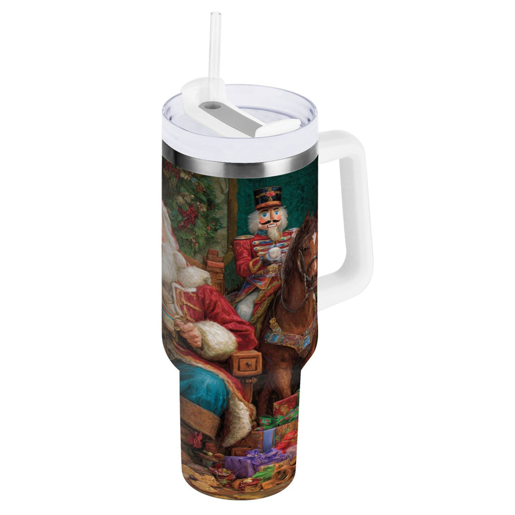 40 oz Insulated Stainless Steel Tumbler Double Wall Stainless Steel Tumbler with 2-Way Drinking Santa Eating Cookies C548Z