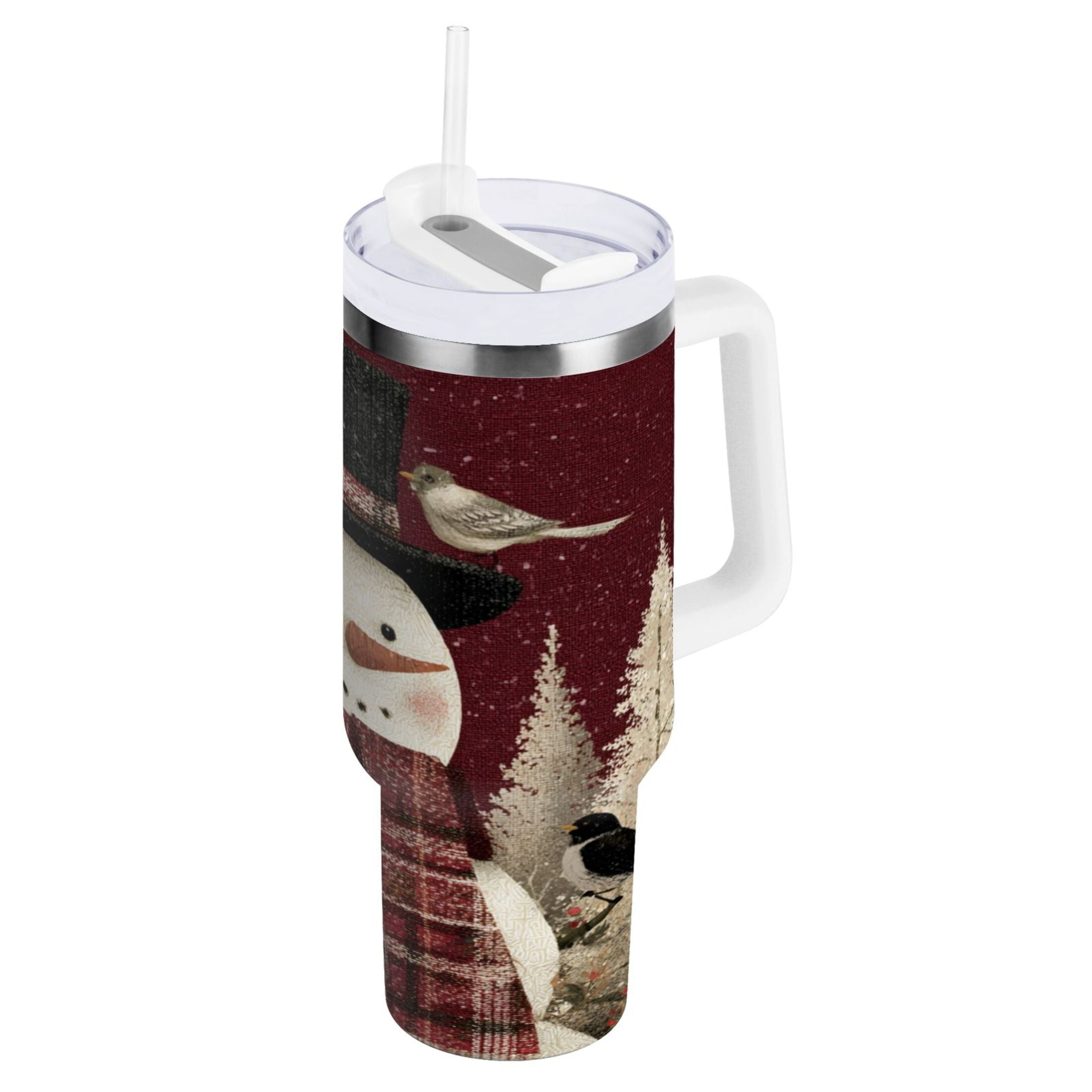 30 oz Insulated Stainless Steel Tumbler Double Wall Stainless Steel Tumbler with 2-Way Drinking Snowman and Birds C637Y