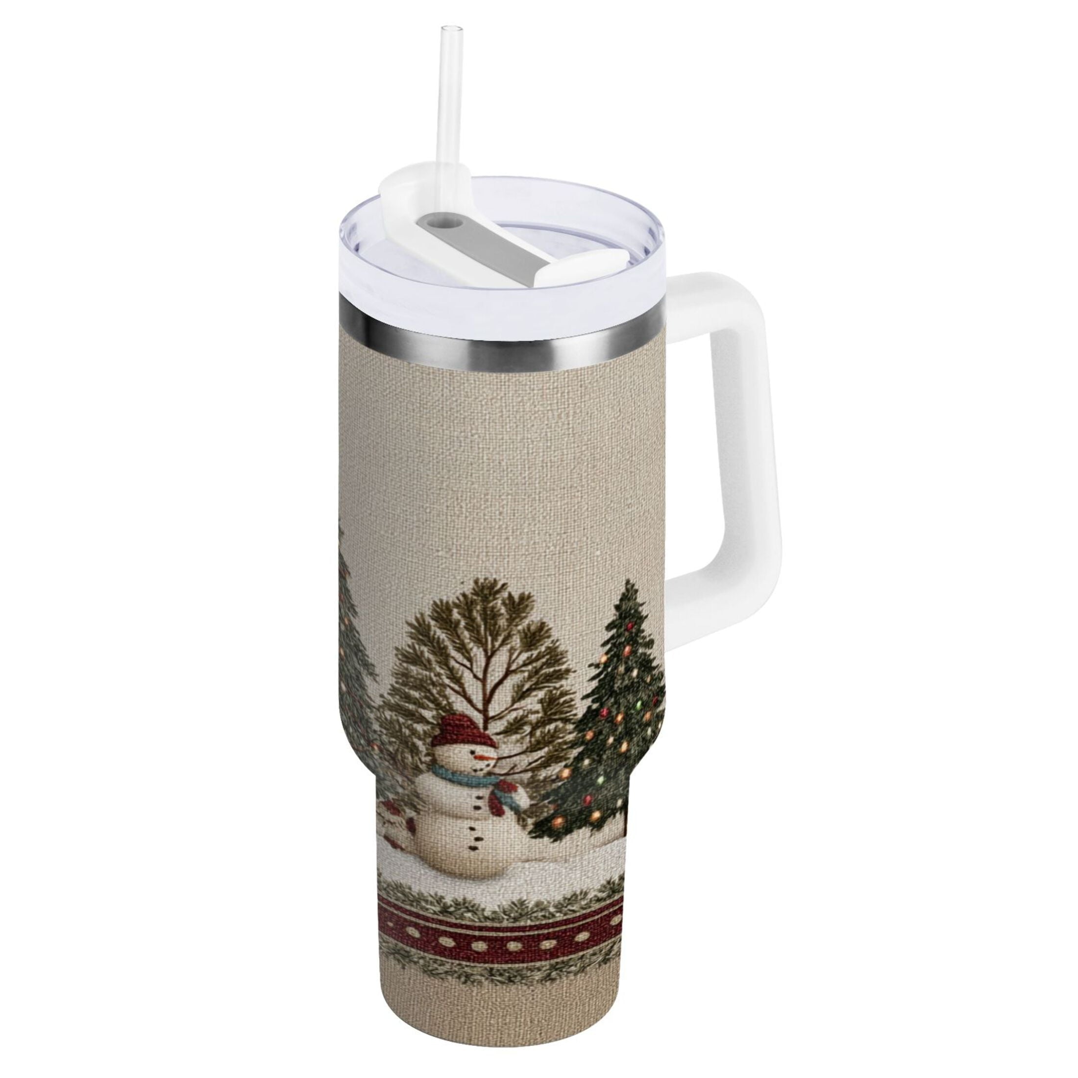 30 oz Insulated Stainless Steel Tumbler Double Wall Stainless Steel Tumbler with 2-Way Drinking Snowmen and Deer in The Forest C582R