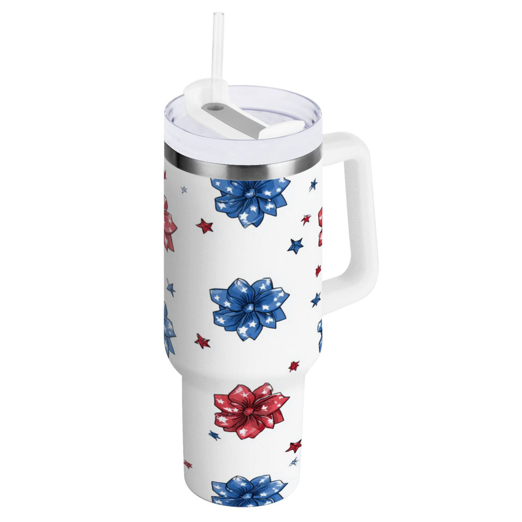 40 oz Insulated Stainless Steel Tumbler Double Wall Stainless Steel Tumbler with 2-Way Drinking Stars and Stripes Puttern Flower C521P