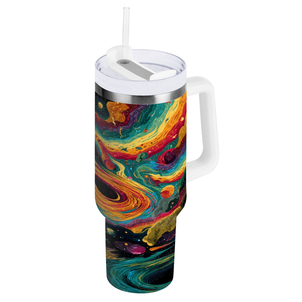 40 oz Insulated Stainless Steel Tumbler Double Wall Stainless Steel Tumbler with 2-Way Drinking Swirling Galaxy C496T