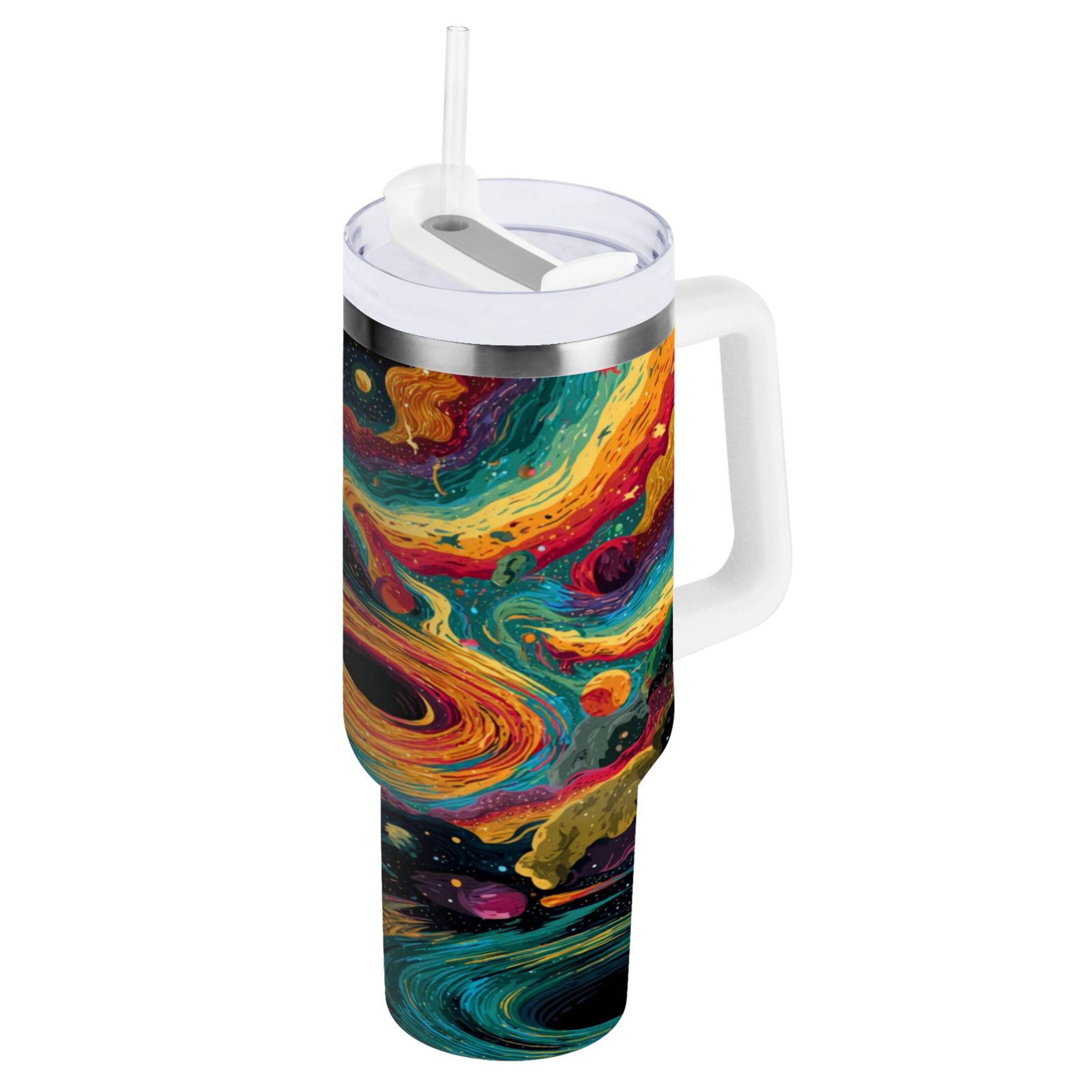 40 oz Insulated Stainless Steel Tumbler Double Wall Stainless Steel Tumbler with 2-Way Drinking Swirling Galaxy C496T