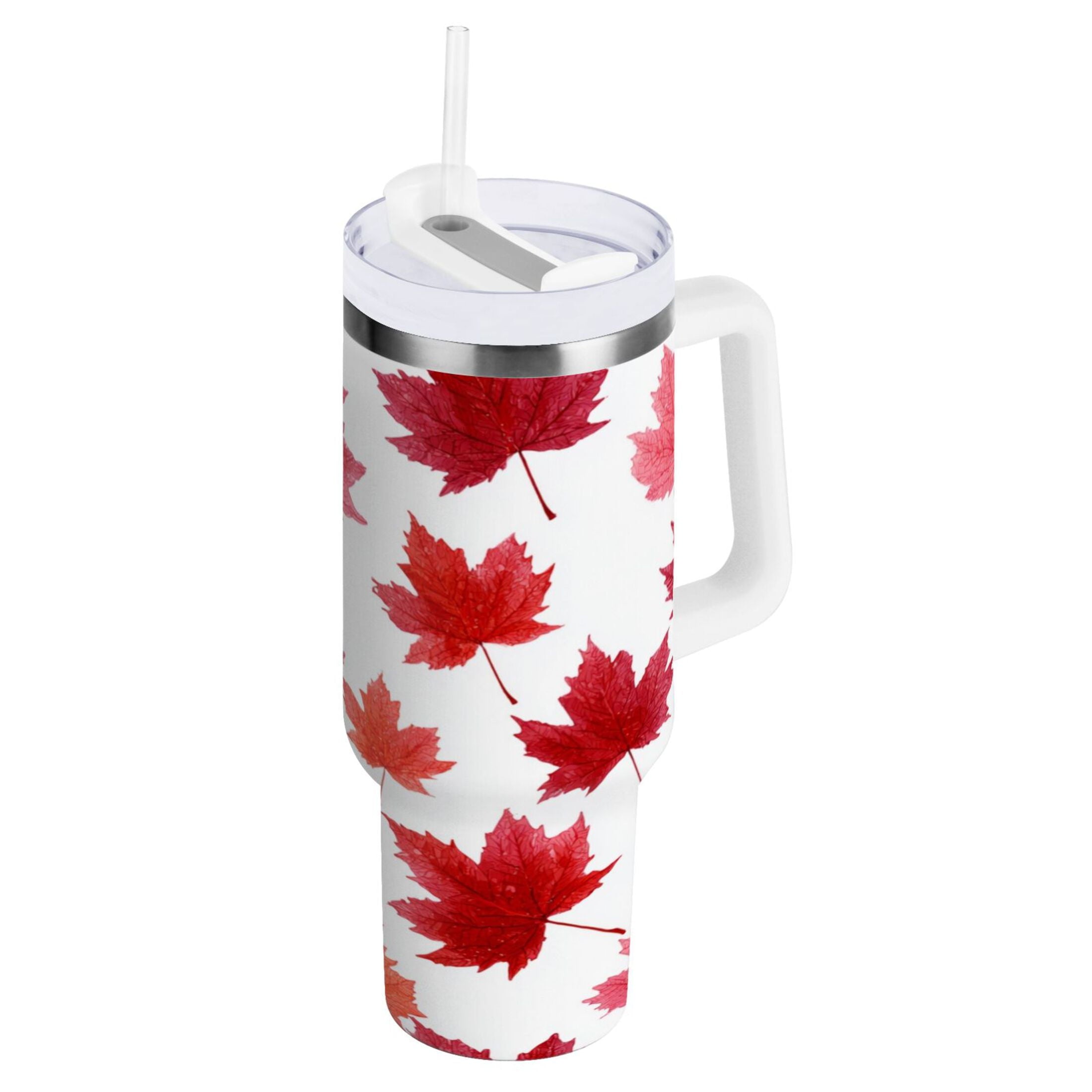 30 oz Insulated Stainless Steel Tumbler Double Wall Stainless Steel Tumbler with 2-Way Drinking Vibrant Red Maple Leaves C454L