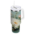 40 oz Insulated Stainless Steel Tumbler Double Wall Stainless Steel Tumbler with 2-Way Drinking Vintage Peonies and Daisies C677F