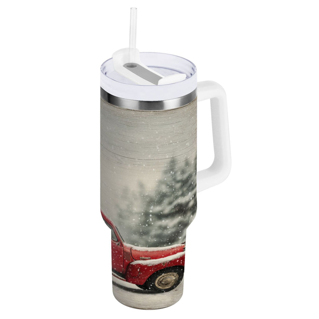 40 oz Insulated Stainless Steel Tumbler Double Wall Stainless Steel Tumbler with 2-Way Drinking Vintage Red Truck C631X