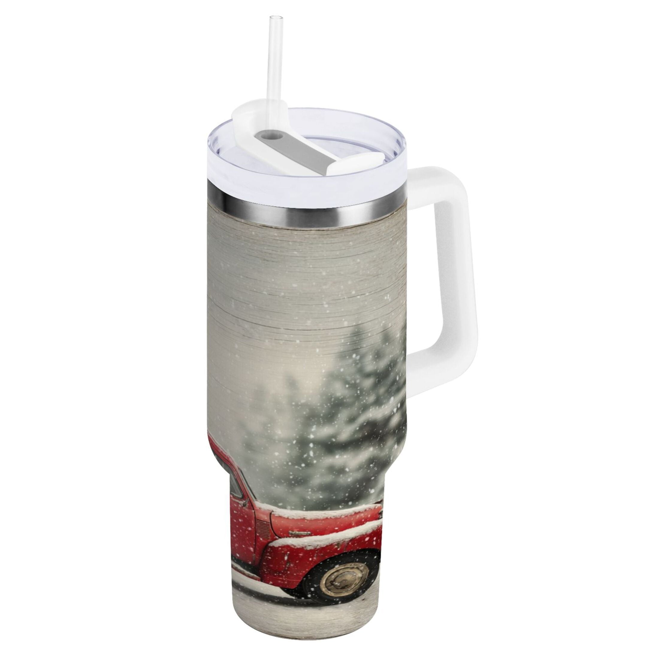40 oz Insulated Stainless Steel Tumbler Double Wall Stainless Steel Tumbler with 2-Way Drinking Vintage Red Truck C631X