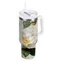 40 oz Insulated Stainless Steel Tumbler Double Wall Stainless Steel Tumbler with 2-Way Drinking Vintage White Camellias C622K