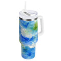 40 oz Insulated Stainless Steel Tumbler Double Wall Stainless Steel Tumbler with 2-Way Drinking Watercolor Blue Cornflowers C567Z