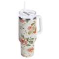 40 oz Insulated Stainless Steel Tumbler Double Wall Stainless Steel Tumbler with 2-Way Drinking Watercolor Rose Floral Pattern C499A