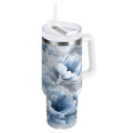 40 oz Insulated Stainless Steel Tumbler Double Wall Stainless Steel Tumbler with 2-Way Drinking White Floral Pattern C584C