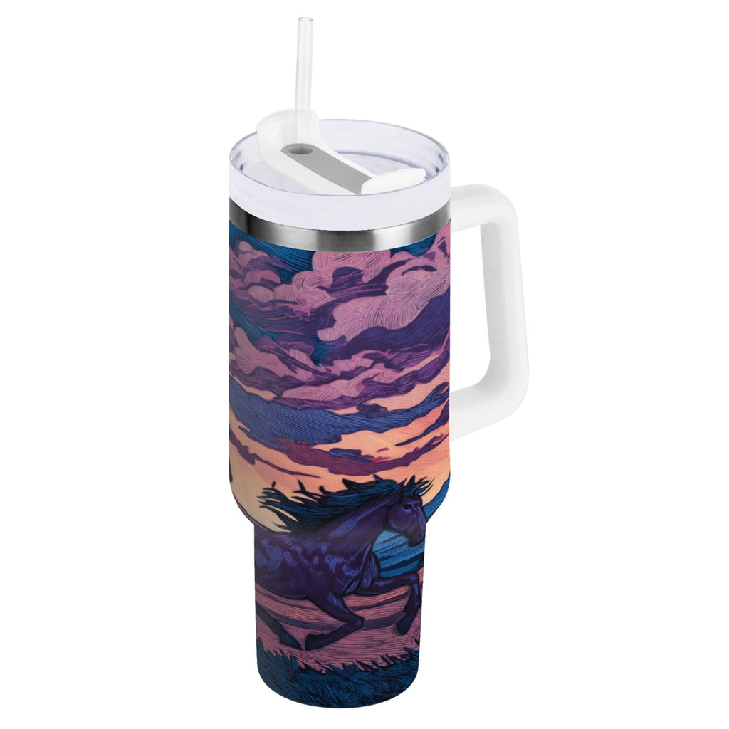 40 oz Insulated Stainless Steel Tumbler Double Wall Stainless Steel Tumbler with 2-Way Drinking Wild Horses Running C506Y