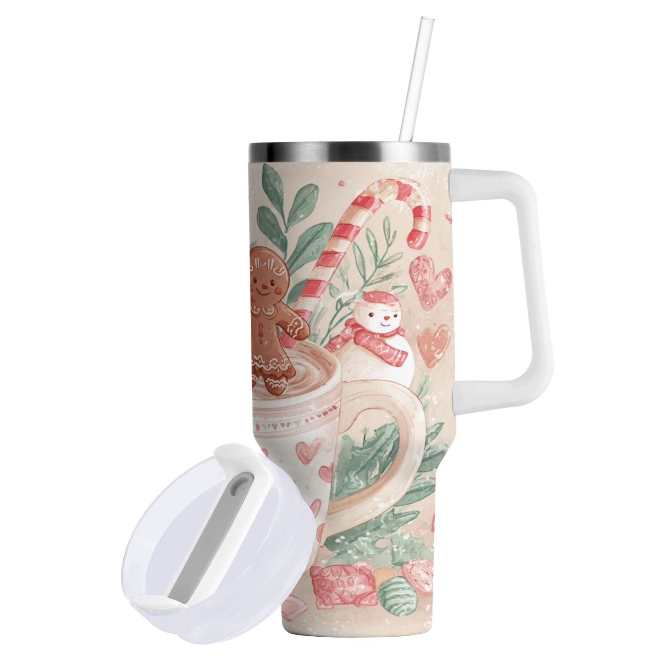 30 oz Insulated Stainless Steel Tumbler Double Wall Stainless Steel Tumbler with 2-Way Drinking Cute Christmas Design C600G