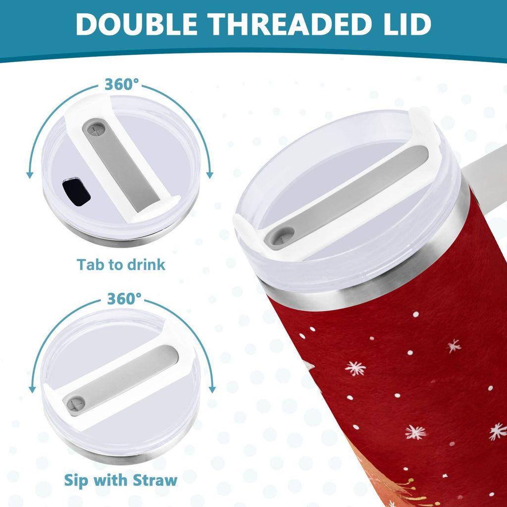 40 oz Insulated Stainless Steel Tumbler Double Wall Stainless Steel Tumbler with 2-Way Drinking Red Christmas Tree C662K