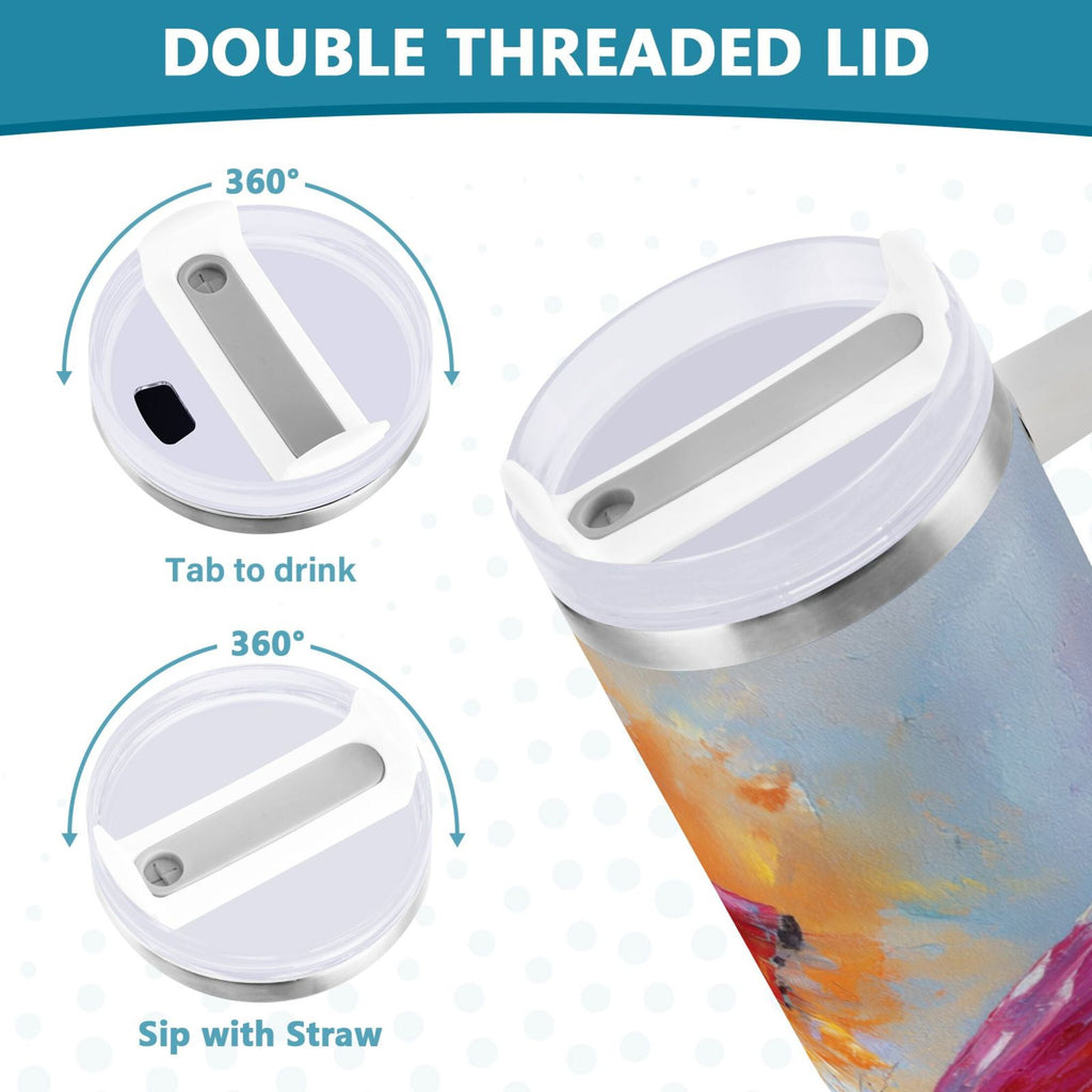 30 oz Insulated Stainless Steel Tumbler Double Wall Stainless Steel Tumbler with 2-Way Drinking Red and Orange Butterflies C467U