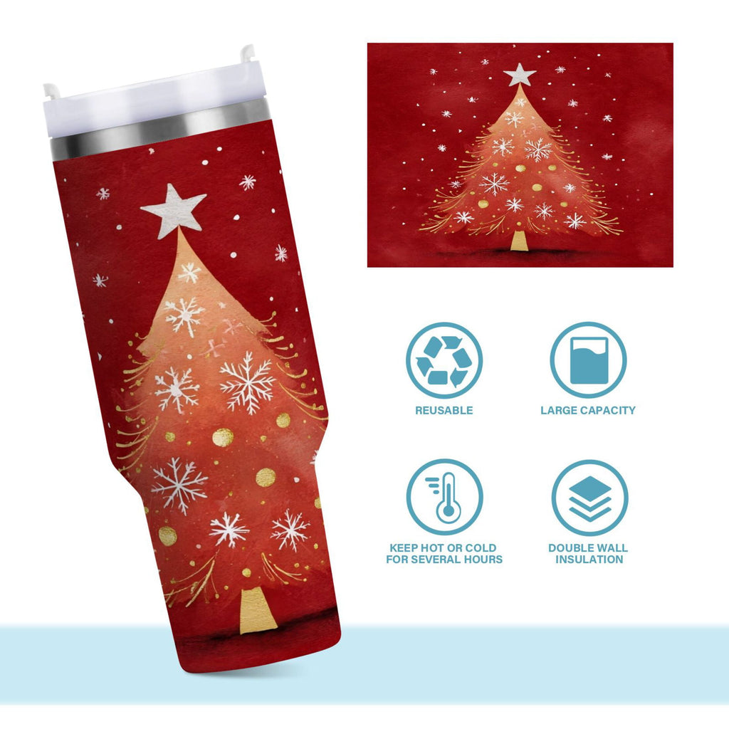 40 oz Insulated Stainless Steel Tumbler Double Wall Stainless Steel Tumbler with 2-Way Drinking Red Christmas Tree C662K