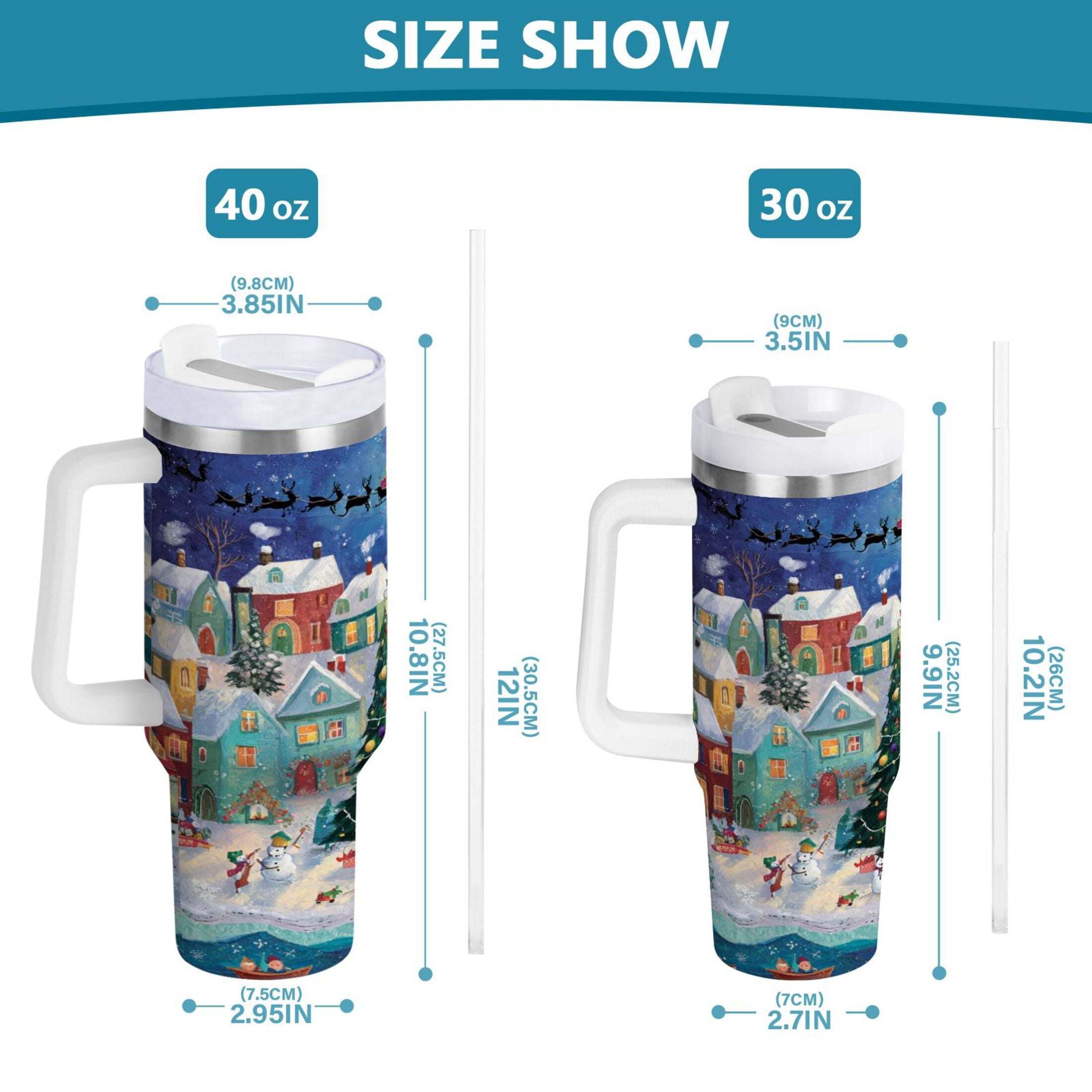 30 oz Insulated Stainless Steel Tumbler Double Wall Stainless Steel Tumbler with 2-Way Drinking Charming Christmas Scene C546M