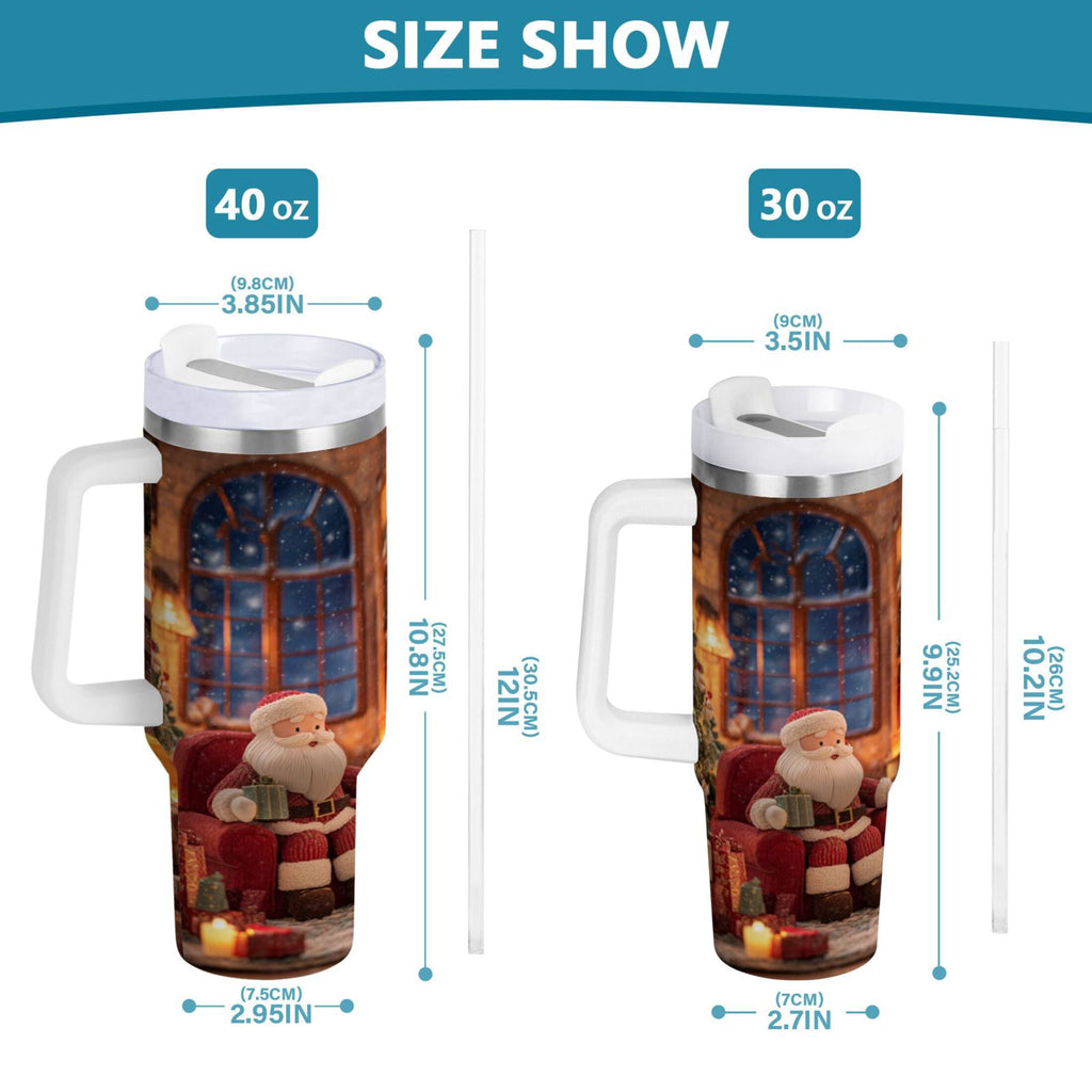 40 oz Insulated Stainless Steel Tumbler Double Wall Stainless Steel Tumbler with 2-Way Drinking Sitting Santa Claus C635M