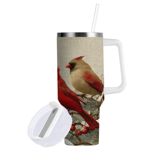 30 oz Insulated Stainless Steel Tumbler Double Wall Stainless Steel Tumbler with 2-Way Drinking Bird and Snow-covered Trees C615X