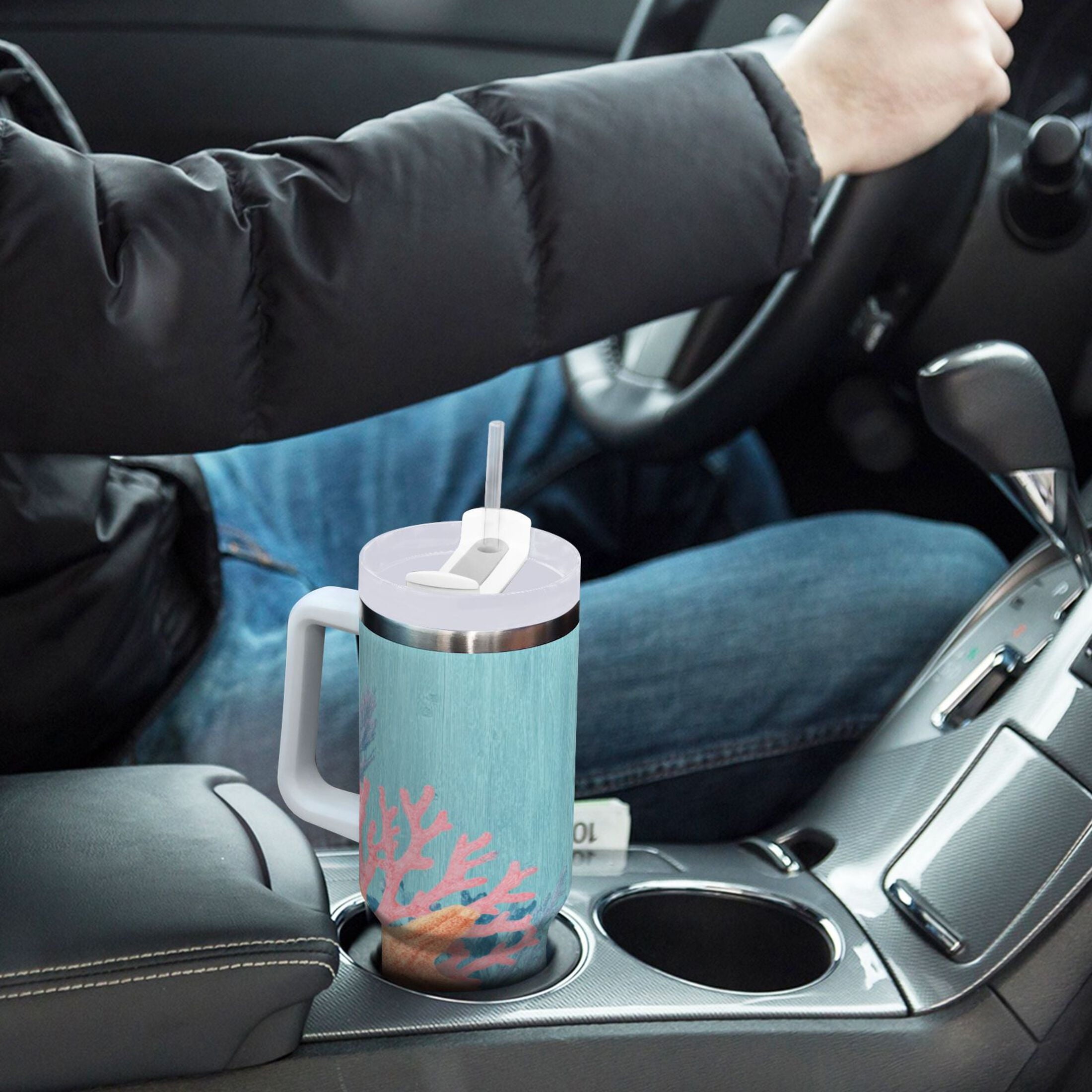 40 oz Insulated Stainless Steel Tumbler Double Wall Stainless Steel Tumbler with 2-Way Drinking Colorful Starfish and Seashells C636N