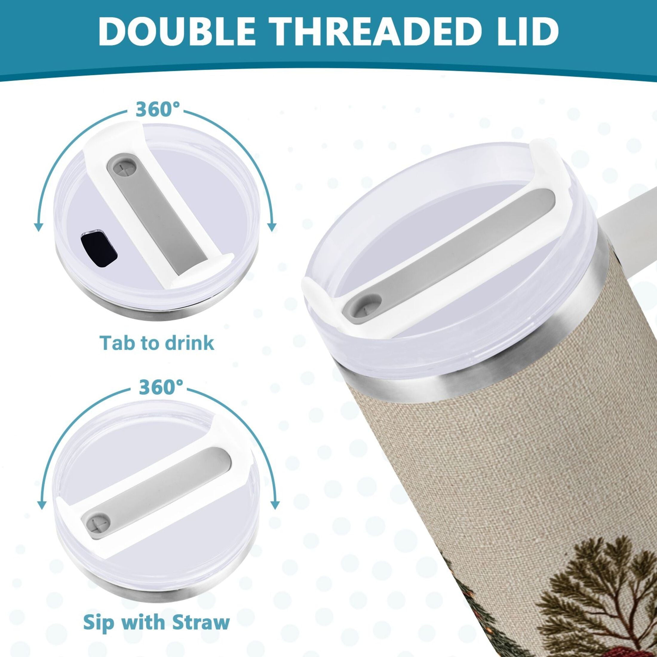 30 oz Insulated Stainless Steel Tumbler Double Wall Stainless Steel Tumbler with 2-Way Drinking Snowmen and Deer in The Forest C582R
