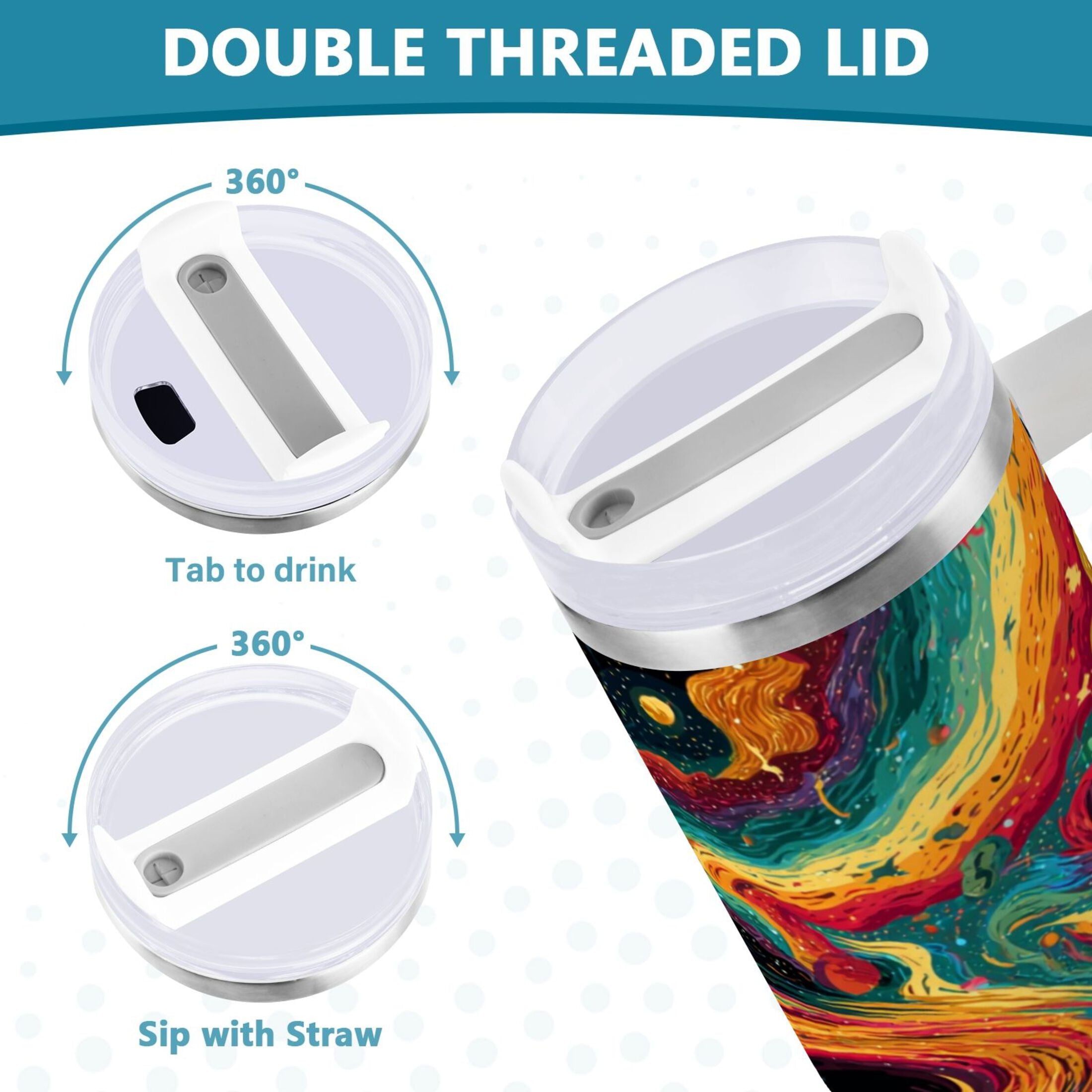 40 oz Insulated Stainless Steel Tumbler Double Wall Stainless Steel Tumbler with 2-Way Drinking Swirling Galaxy C496T