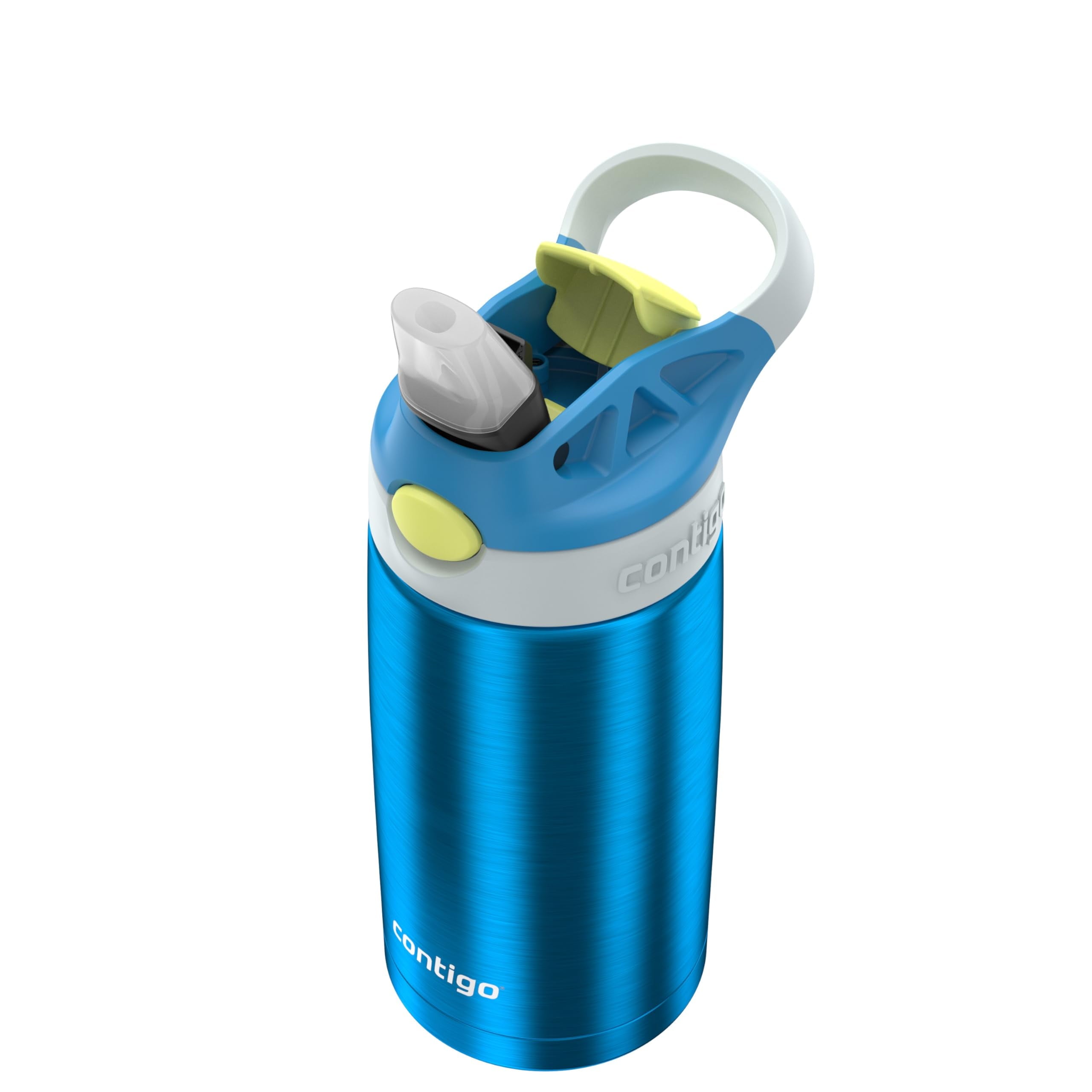 Kids Water Bottle with Straw 13 oz Autospout, Easy Clean Lid, Pop Up Spill Proof Valve, Durable BPA Free Plastic, for School Sports Travel, Blue C060V