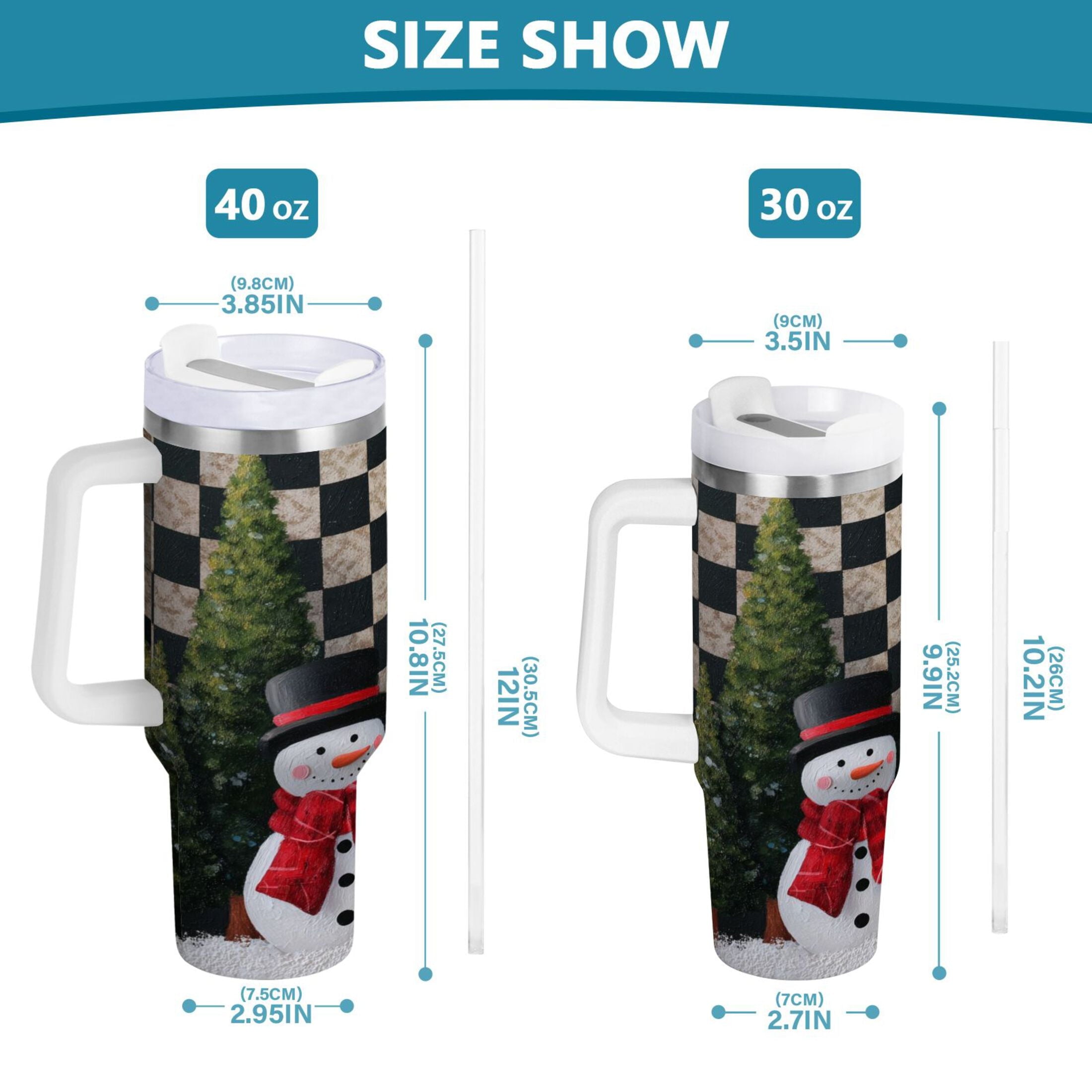30 oz Insulated Stainless Steel Tumbler Double Wall Stainless Steel Tumbler with 2-Way Drinking Two Snowmen Pattern C501E