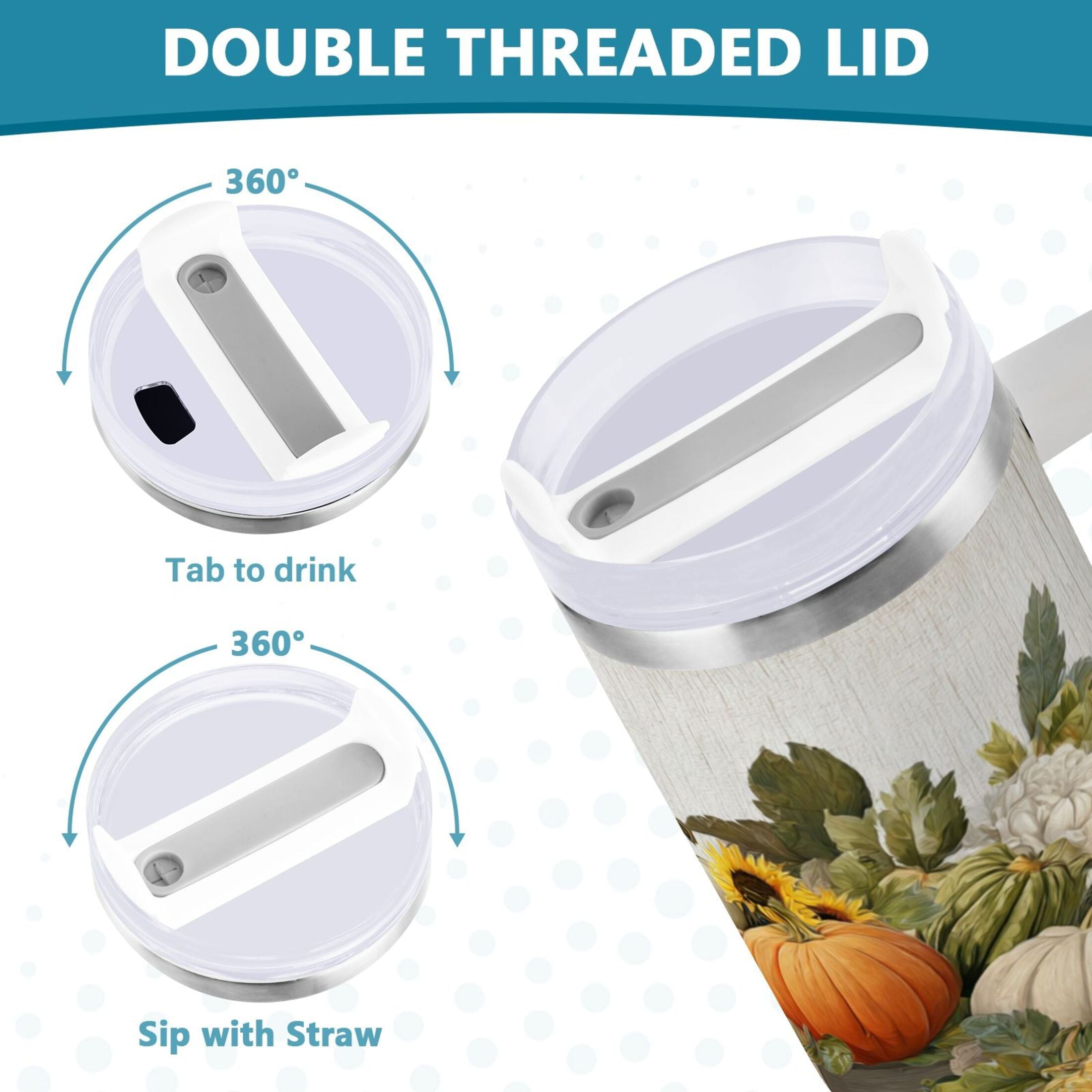 40 oz Insulated Stainless Steel Tumbler Double Wall Stainless Steel Tumbler with 2-Way Drinking Truck Full Of Pumpkins C650K